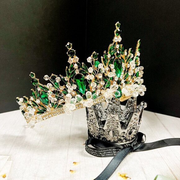 Victorian tiara, Green Crystal crown, Flower girl crown, Birthday Princess tiara main image 9